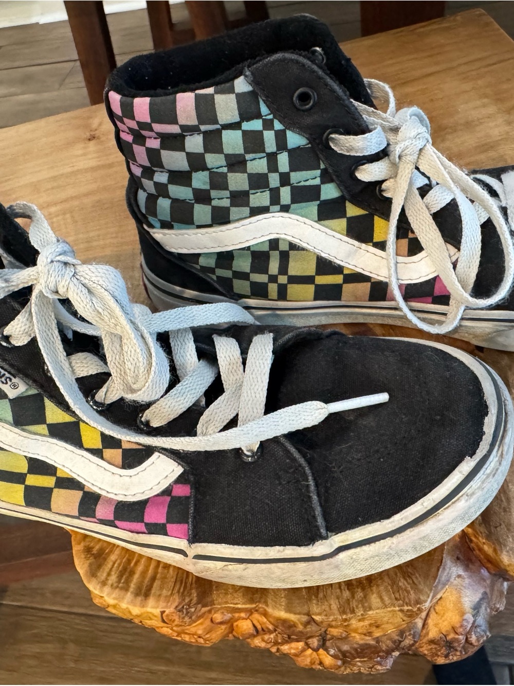 Vans Sk8-Hi Rainbow Checkerboard High Top Sneakers Kids Size 4